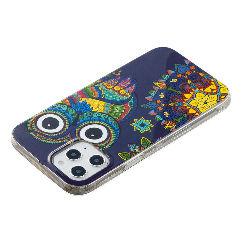 Coque iPhone 12 Pro Max Hibou Mandala Fluorescente