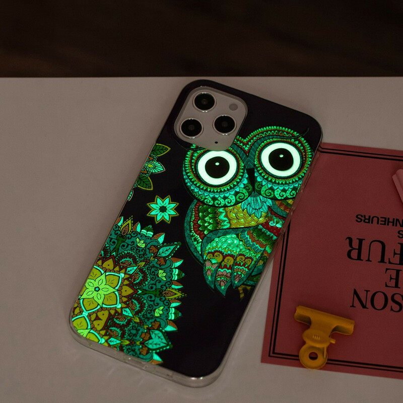 Coque iPhone 12 Pro Max Hibou Mandala Fluorescente Coque iPhone 12 Pro Max Hibou Mandala Fluorescente
