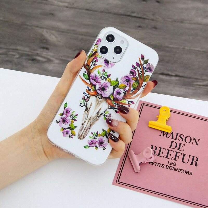 Coque iPhone 12 Pro Max Wapiti Fleuri Fluorescente Coque iPhone 12 Pro Max Wapiti Fleuri Fluorescente