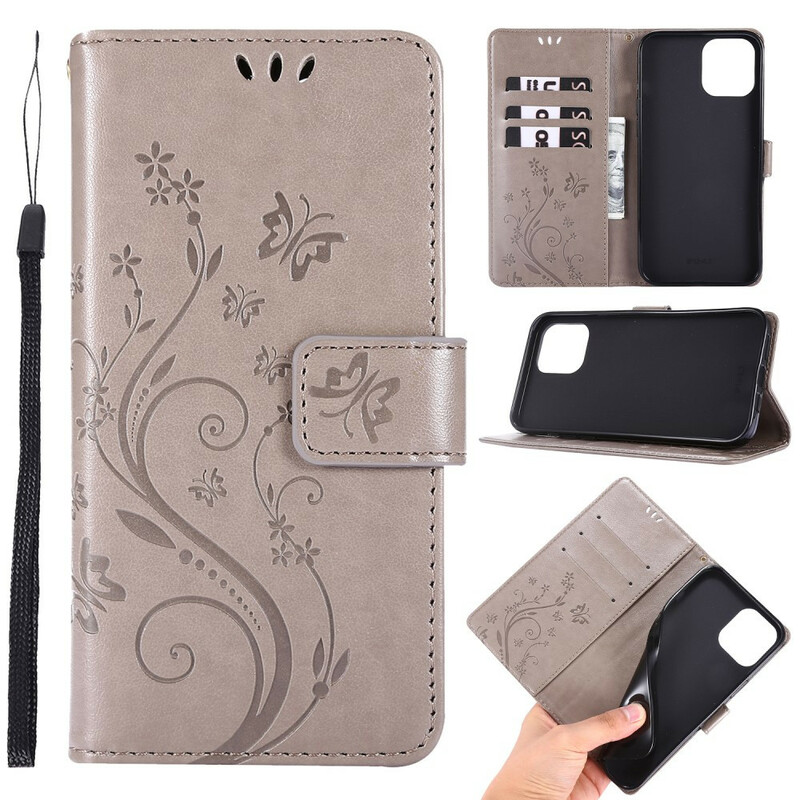 Housse iPhone 12 Pro Max Papillons et Fleurs Lanière Housse iPhone 12 Pro Max Papillons et Fleurs Lanière
