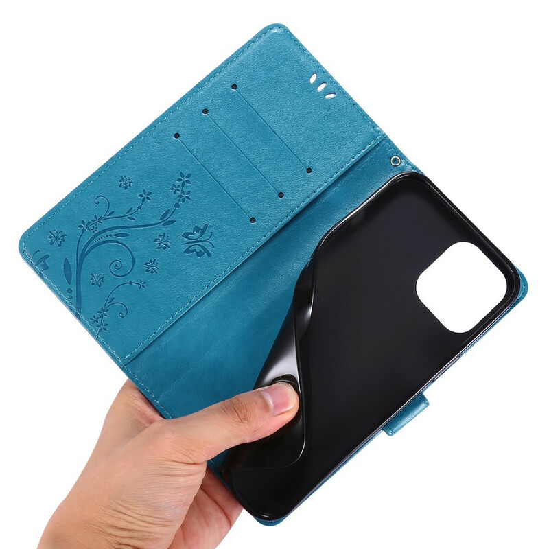 Housse iPhone 12 Pro Max Papillons et Fleurs Lanière