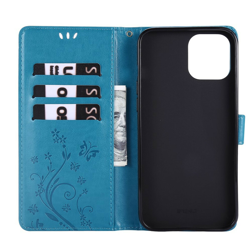 Housse iPhone 12 Pro Max Papillons et Fleurs Lanière