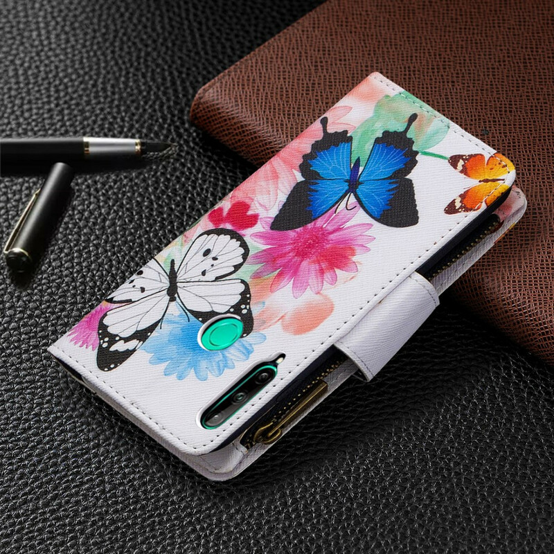 Housse Huawei P40 Lite E / Y7p Poche Zippée Papillons Housse Huawei P40 Lite E / Y7p Poche Zippée Papillons