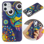 Coque iPhone 12 Max / 12 Pro Hibou Mandala Fluorescente