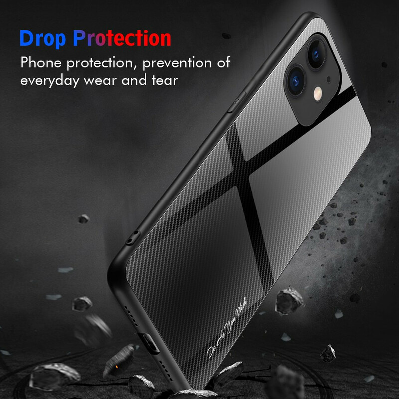 Coque iPhone 12 Max / 12 Pro Verre Trempé Fibre Carbone Classique