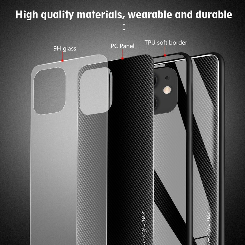 Coque iPhone 12 Max / 12 Pro Verre Trempé Fibre Carbone Classique