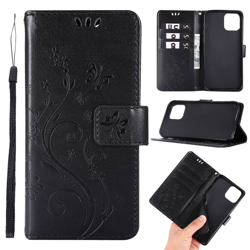 Housse iPhone 12 Max / 12 Pro Papillons et Fleurs Lanière Housse iPhone 12 Max / 12 Pro Papillons et Fleurs Lanière