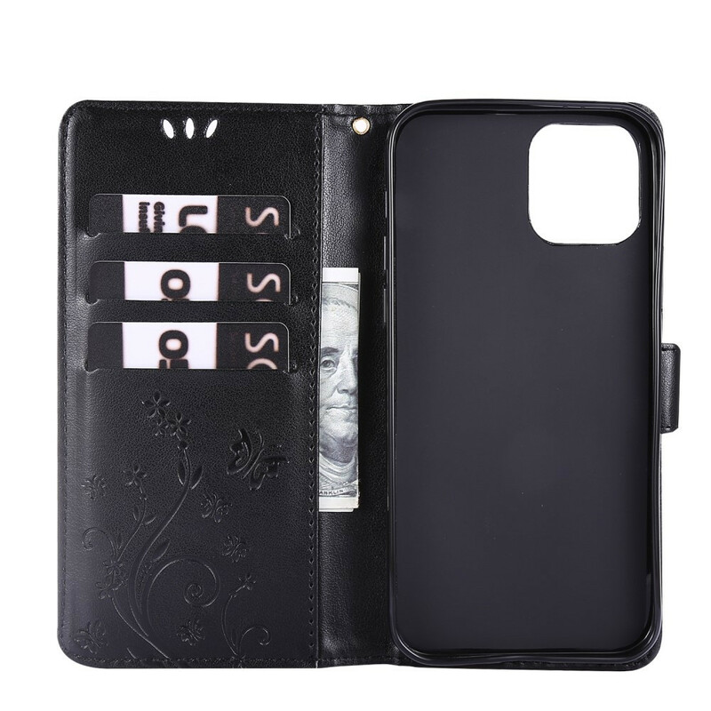 Housse iPhone 12 Max / 12 Pro Papillons et Fleurs Lanière Housse iPhone 12 Max / 12 Pro Papillons et Fleurs Lanière