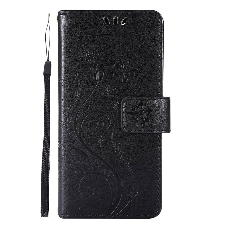 Housse iPhone 12 Papillons et Fleurs Lanière Housse iPhone 12 Papillons et Fleurs Lanière