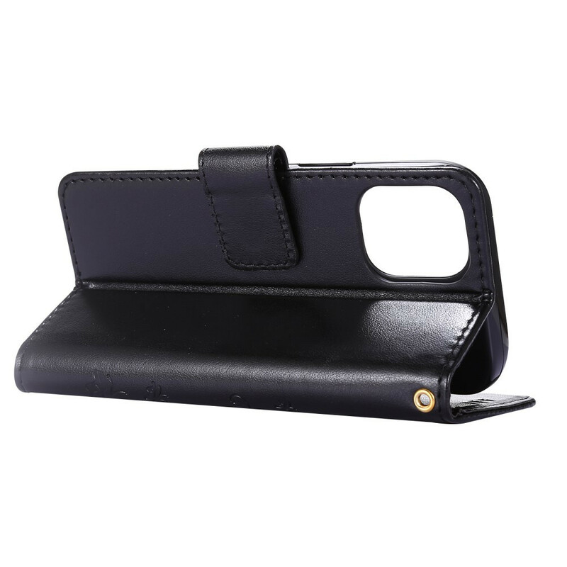 Housse iPhone 12 Papillons et Fleurs Lanière Housse iPhone 12 Papillons et Fleurs Lanière