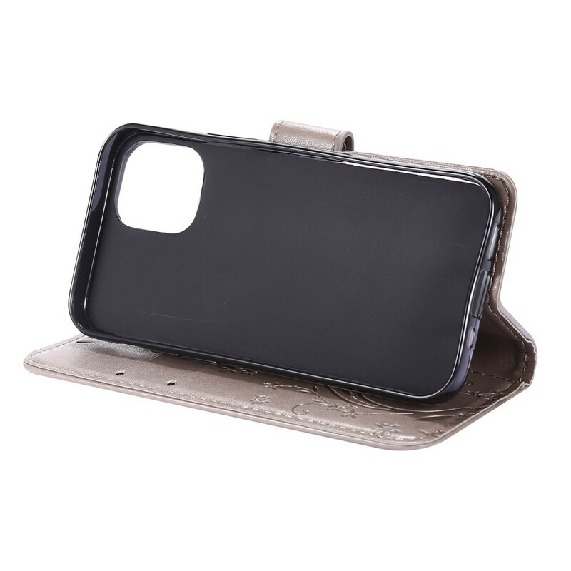 Housse iPhone 12 Papillons et Fleurs Lanière