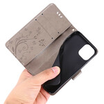 Housse iPhone 12 Papillons et Fleurs Lanière