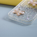 Coque iPhone 12 Paillettes Papillons 3D