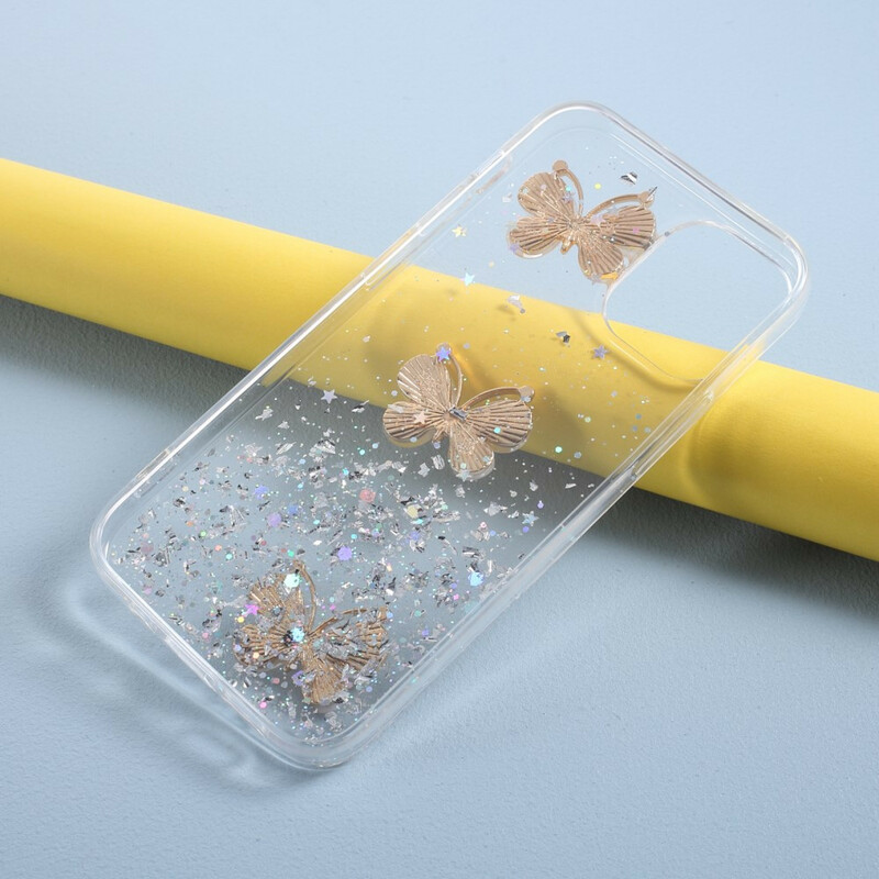 Coque iPhone 12 Paillettes Papillons 3D