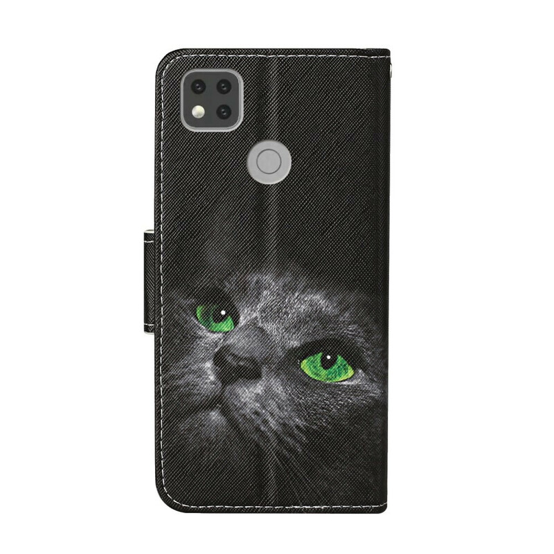 Housse Xiaomi Redmi 9C Yeux Vert de Chat Noir