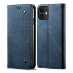 Flip Cover iPhone 12 Simili Cuir Texture Jeans