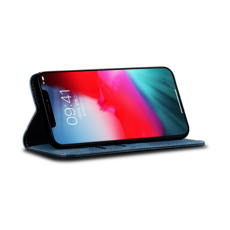 Flip Cover iPhone 12 Simili Cuir Texture Jeans Flip Cover iPhone 12 Simili Cuir Texture Jeans