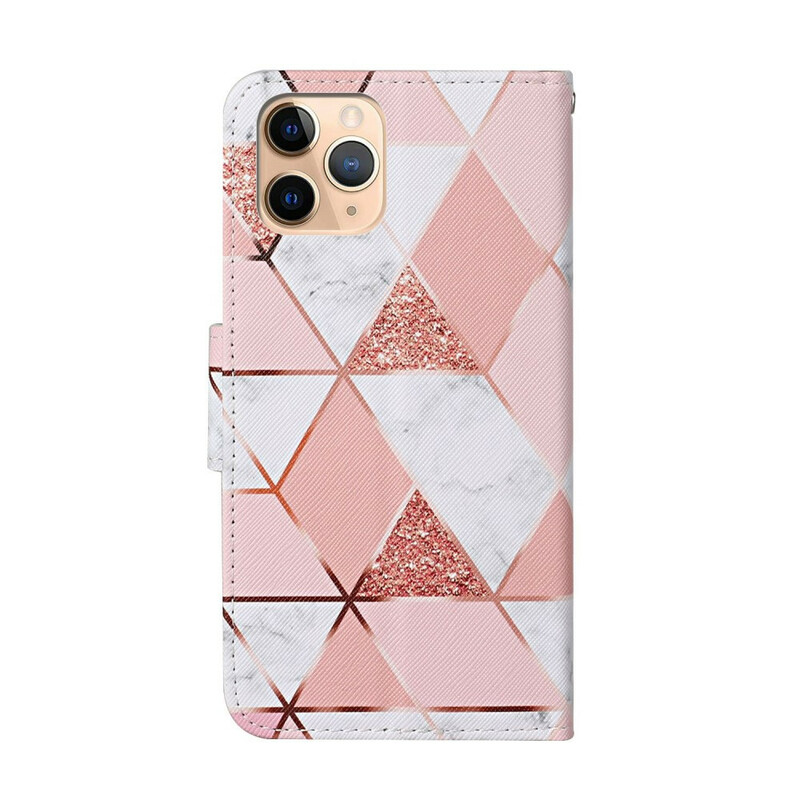 Housse iPhone 12 Pro Max Marbre et Paillettes avec Lanière