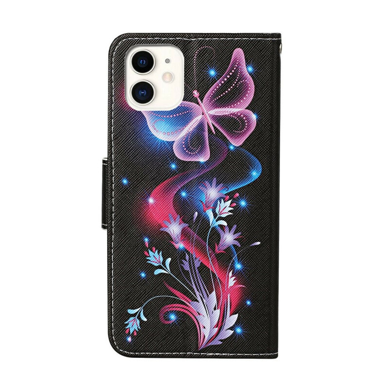 Housse iPhone 12 Max / 12 Pro Papillons et Lanière