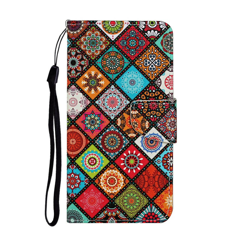 Housse iPhone 12 Max / 12 Pro Patchwork Mandalas avec Lanière