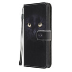 Housse Samsung Galaxy A31 Yeux de Chat Noir à Lanière