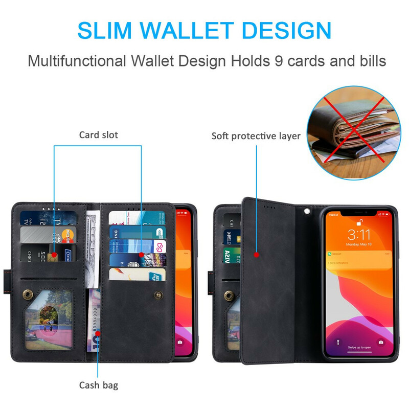 Housse iPhone 12 Max / 12 Pro Porte-Monnaie 9 Porte-Cartes Housse iPhone 12 Max / 12 Pro Porte-Monnaie 9 Porte-Cartes