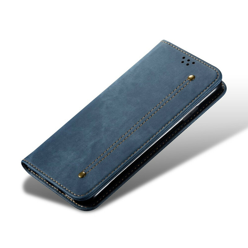 Flip Cover iPhone 12 Max / 12 Pro Simili Cuir Texture Jeans