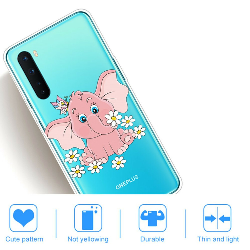 Coque OnePlus Nord Transparente Éléphant Rose
