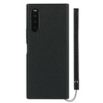 Coque Sony Xperia 10 II Véritable Cuir Litchi avec Lanière