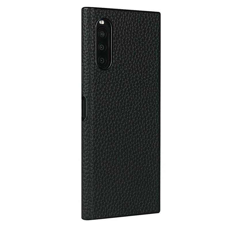 Coque Sony Xperia 10 II Véritable Cuir Litchi avec Lanière