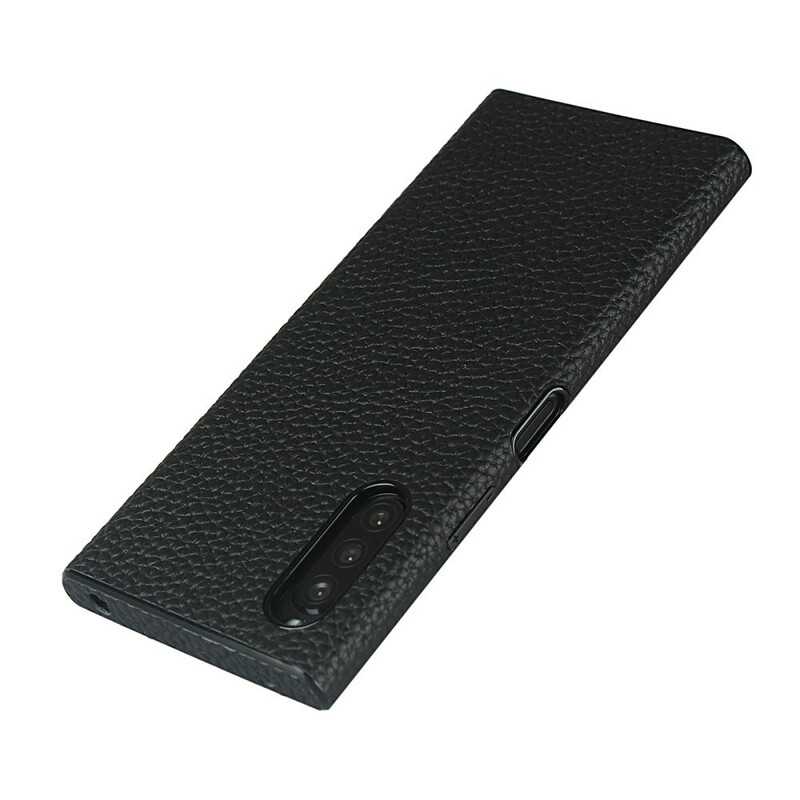 Coque Sony Xperia 10 II Véritable Cuir Litchi avec Lanière