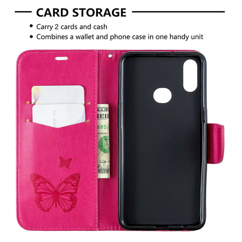 Housse Samsung Galaxy A10s Les Papillons en Vol avec Lanière