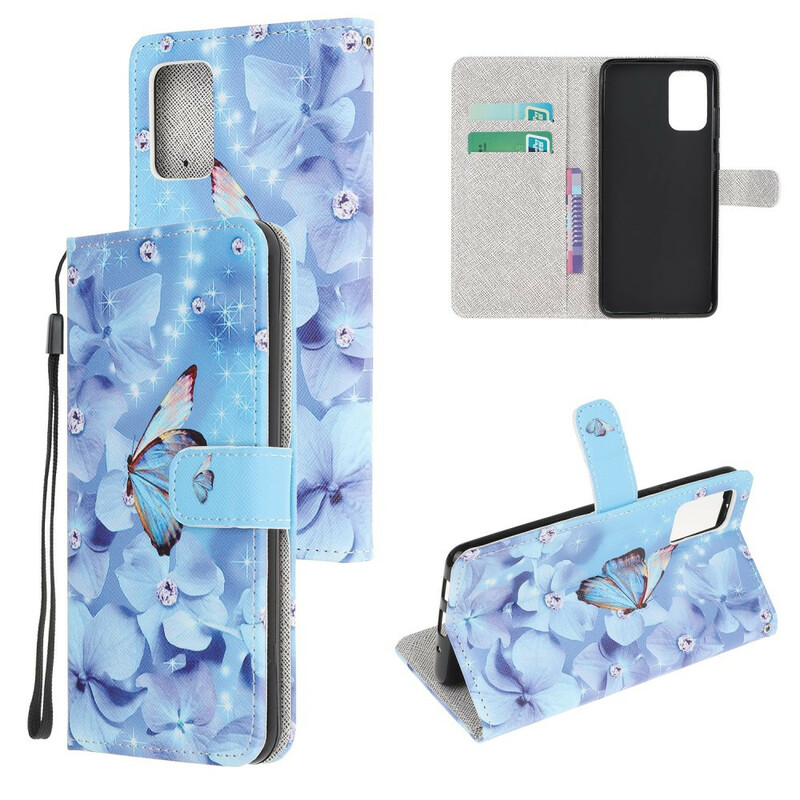 Housse Samsung Galaxy S20 FE Papillons Diamants à Lanière Housse Samsung Galaxy S20 FE Papillons Diamants à Lanière
