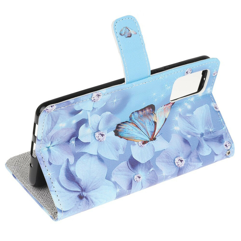 Housse Samsung Galaxy S20 FE Papillons Diamants à Lanière Housse Samsung Galaxy S20 FE Papillons Diamants à Lanière