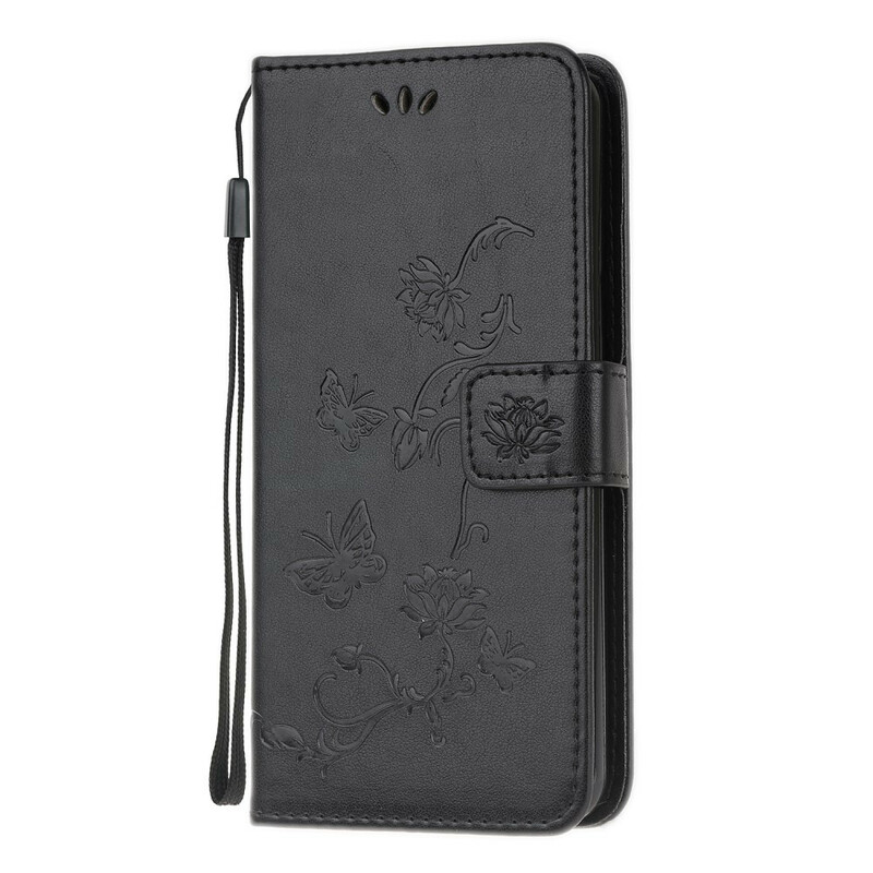 Housse Samsung Galaxy S20 FE Papillons et Fleurs à Lanière