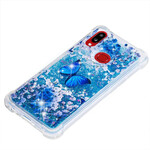 Coque Samsung Galaxy A10s Papillons Bleus Paillettes