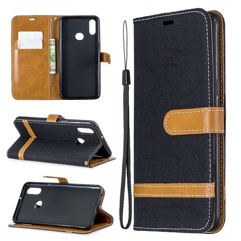 Housse Samsung Galaxy A10s Tissu et Effet Cuir à Lanière Housse Samsung Galaxy A10s Tissu et Effet Cuir à Lanière