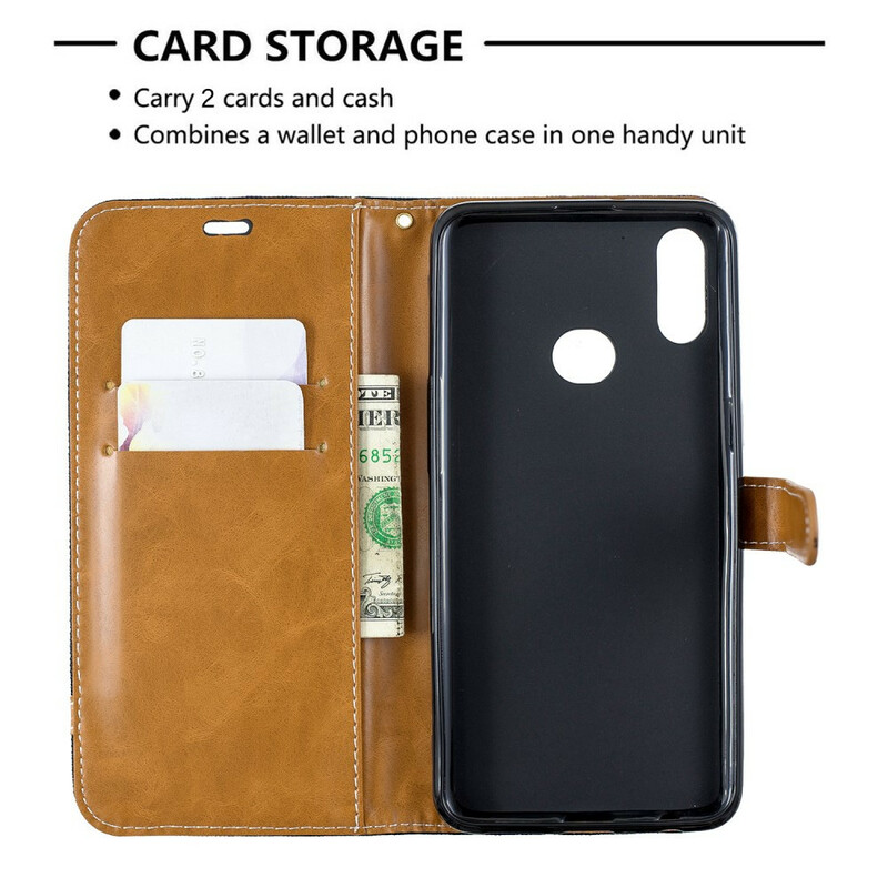 Housse Samsung Galaxy A10s Tissu et Effet Cuir à Lanière Housse Samsung Galaxy A10s Tissu et Effet Cuir à Lanière