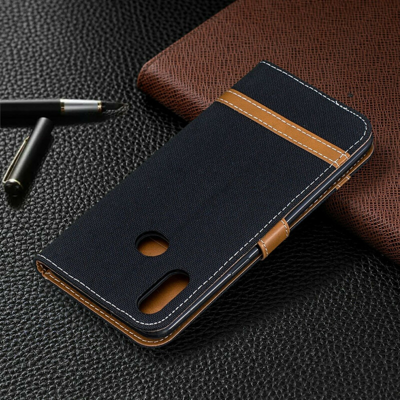 Housse Samsung Galaxy A10s Tissu et Effet Cuir à Lanière Housse Samsung Galaxy A10s Tissu et Effet Cuir à Lanière