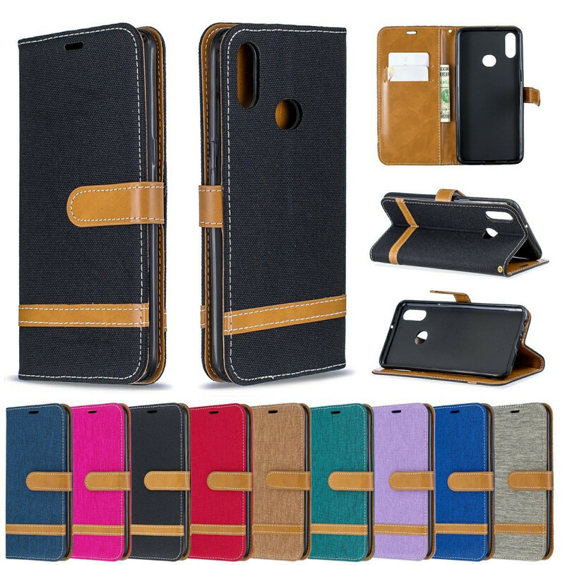 Housse Samsung Galaxy A10s Tissu et Effet Cuir à Lanière Housse Samsung Galaxy A10s Tissu et Effet Cuir à Lanière