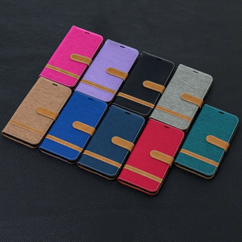Housse Samsung Galaxy A10s Tissu et Effet Cuir à Lanière Housse Samsung Galaxy A10s Tissu et Effet Cuir à Lanière