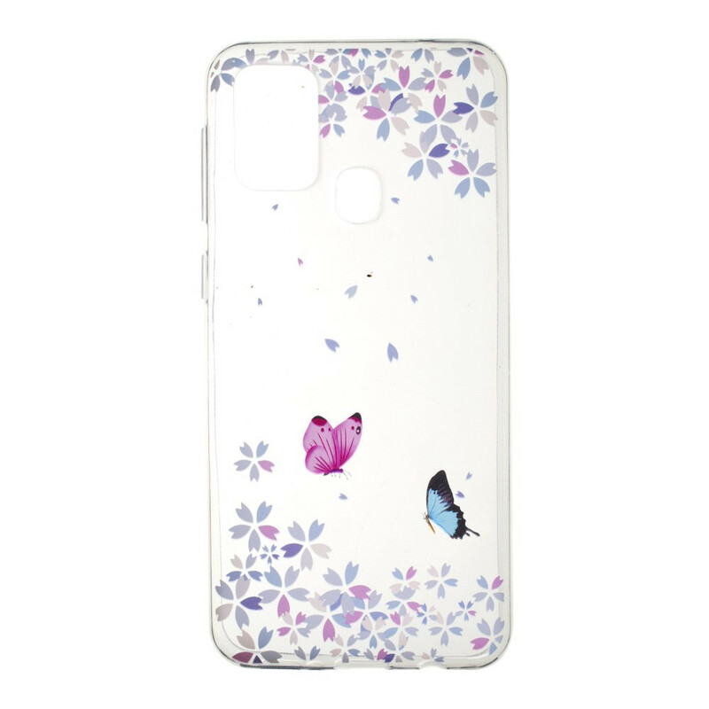 Coque Samsung Galaxy M31 Transparente Papillons et Fleurs