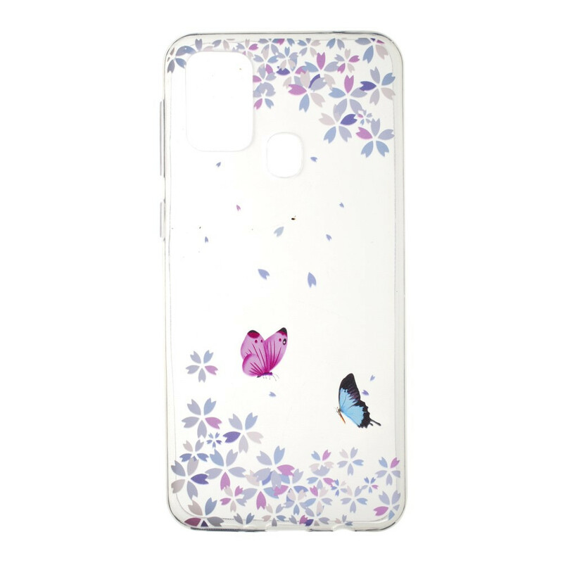 Coque Samsung Galaxy M31 Transparente Papillons et Fleurs Coque Samsung Galaxy M31 Transparente Papillons et Fleurs