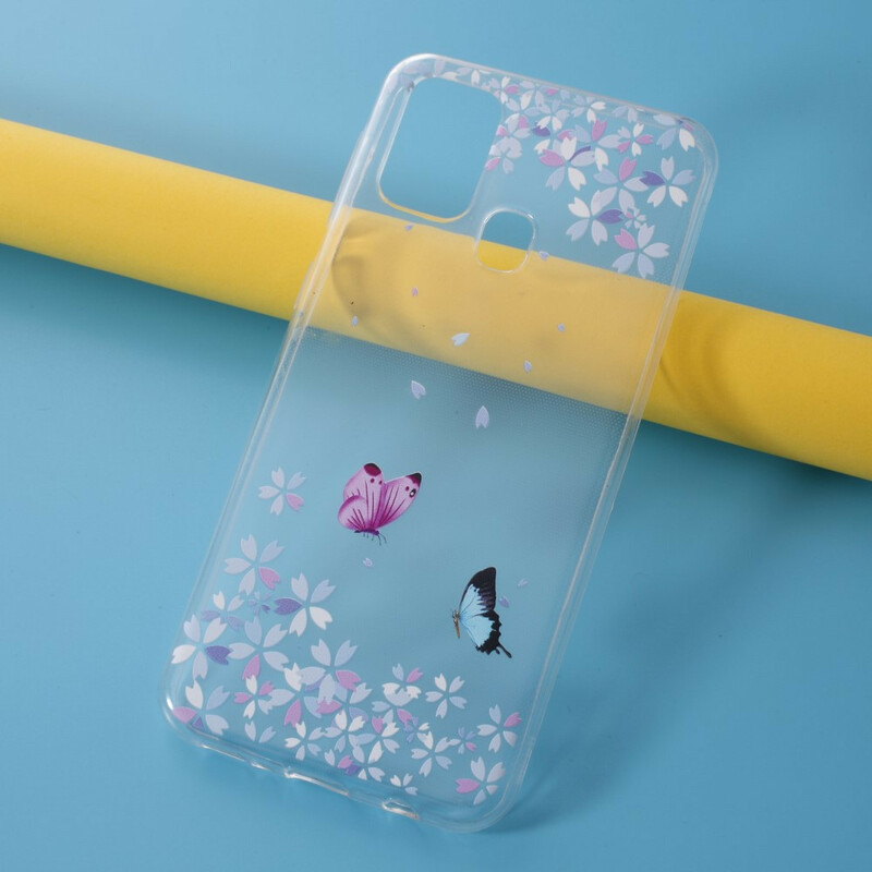 Coque Samsung Galaxy M31 Transparente Papillons et Fleurs Coque Samsung Galaxy M31 Transparente Papillons et Fleurs