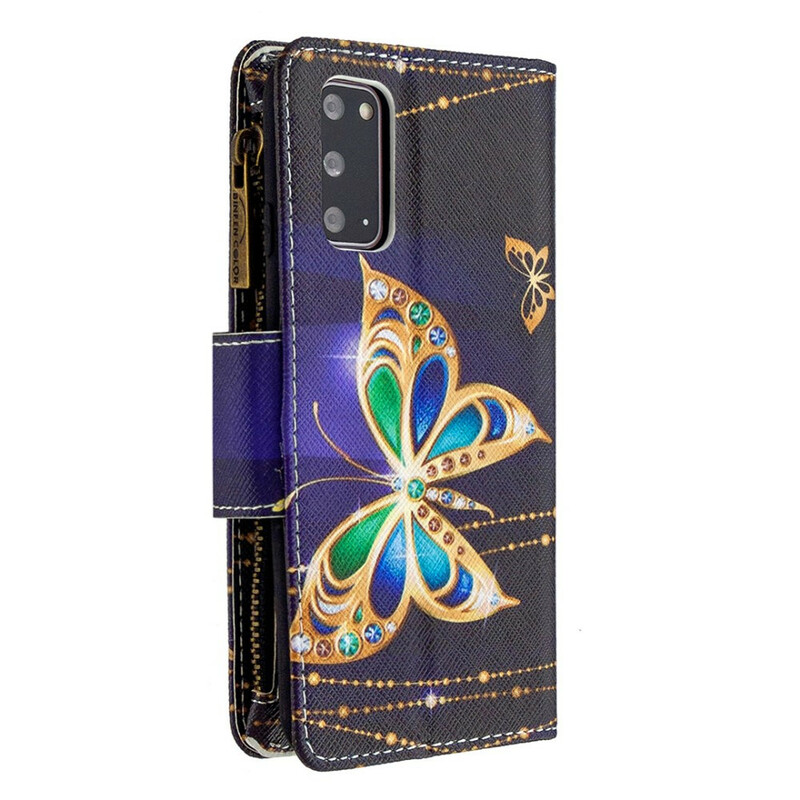 Housse Samsung Galaxy S20 Poche Zippée Papillons