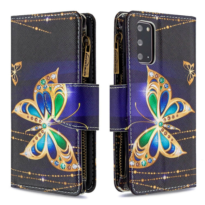 Housse Samsung Galaxy S20 Poche Zippée Papillons Housse Samsung Galaxy S20 Poche Zippée Papillons