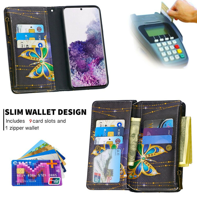 Housse Samsung Galaxy S20 Poche Zippée Papillons Housse Samsung Galaxy S20 Poche Zippée Papillons