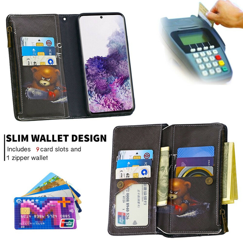 Housse Samsung Galaxy S20 Poche Zippée Ours Housse Samsung Galaxy S20 Poche Zippée Ours
