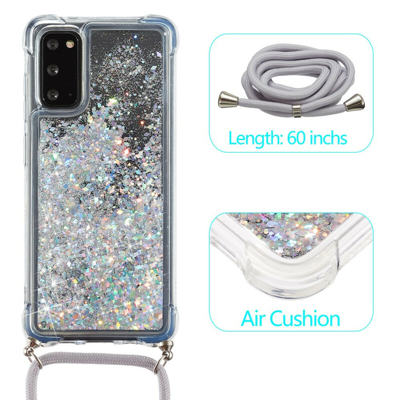 Coque Samsung Galaxy S20 Paillettes avec Cordon Coque Samsung Galaxy S20 Paillettes avec Cordon