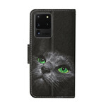 Housse Samsung Galaxy S20 Ultra Chat aux Yeux Verts avec Lanière Housse Samsung Galaxy S20 Ultra Chat aux Yeux Verts avec Lanière